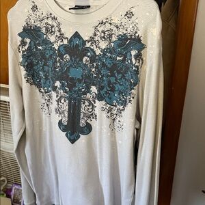 Graphic Long Sleeve Shirt with Teal Design